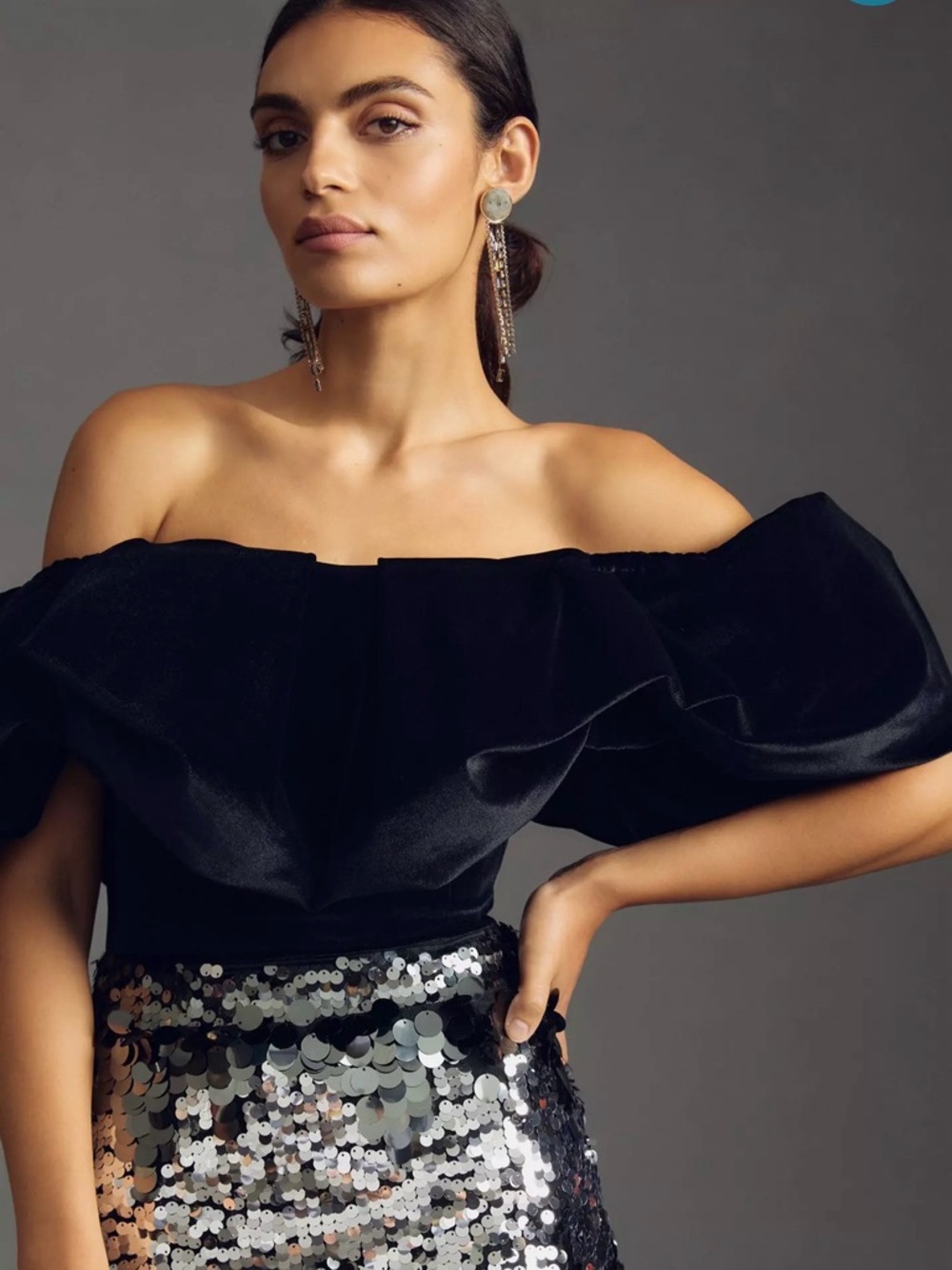Hutch Off-Shoulder Black Velvet Crop Top